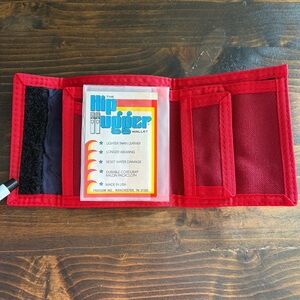 New Vintage Red Hip Hugger Nylon Velcro Wallet From 80’s or 90’s Made in USA